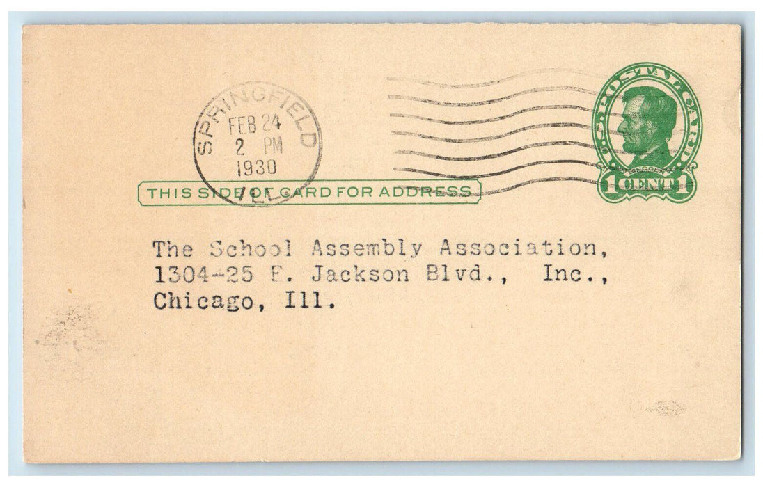 1930 State of Illinois Office of Secretary of State Springfield IL Postal Card