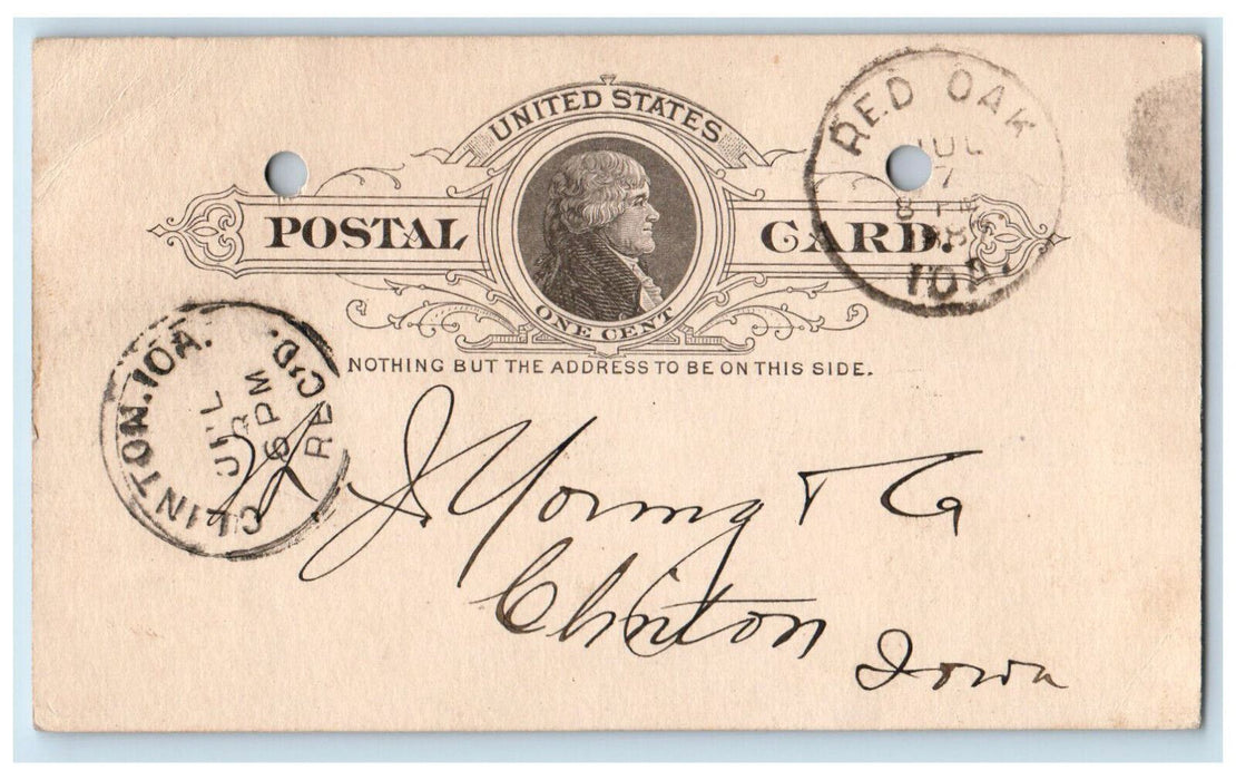 1887 Creston Order Red Oak Iowa Clinton Iowa IA Antique Postal Card