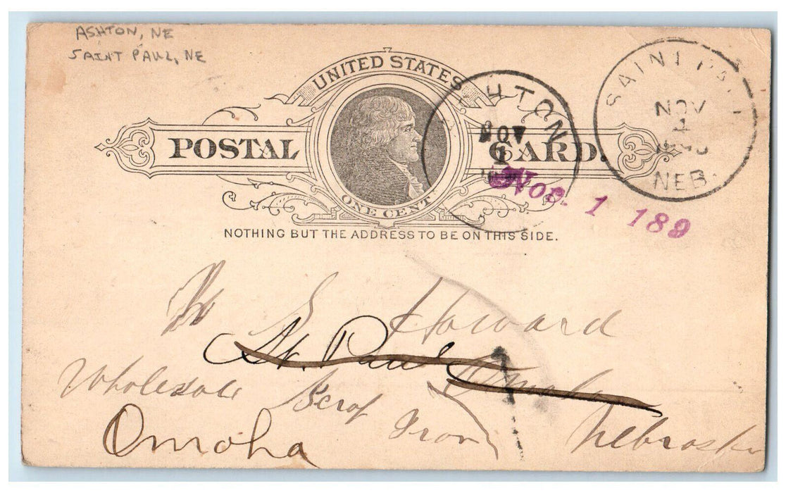1890 Wholesale Rags Rubber Copper Ashton Nebraska NE Saint Paul NE Postal Card
