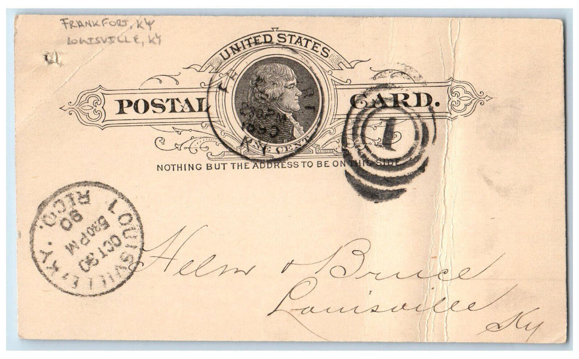 1890 WN Longwoon Helen Bruce Frankfort Kentucky Louisville KY Postal Card