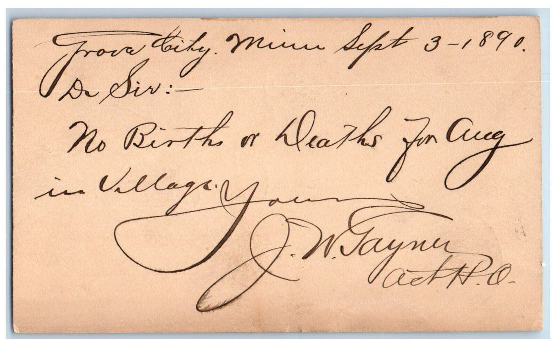 1891 Birth Death Announcement Grove City Red Wing Minnesota MN Postal Card