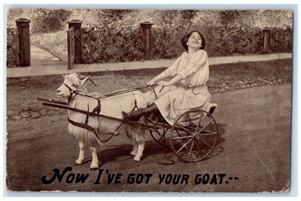 1911 Goat Pulling Wagon Girl Riding Springfield Illinois IL Antique Postcard