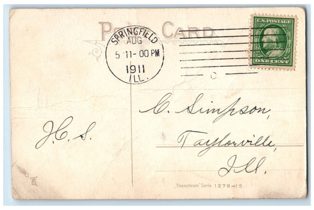 1911 Goat Pulling Wagon Girl Riding Springfield Illinois IL Antique Postcard