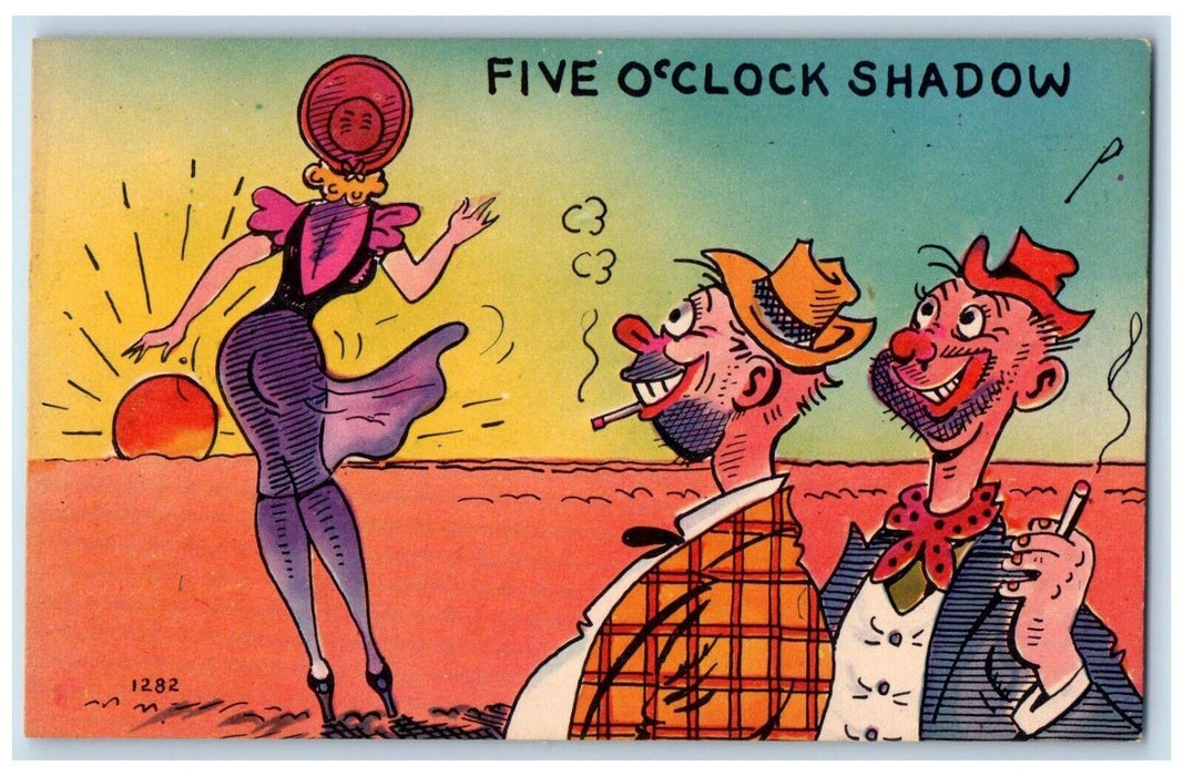 c1930's Man Cigarette Smoking Sexy Woman Five O Clock Shadow Hobos Postcard