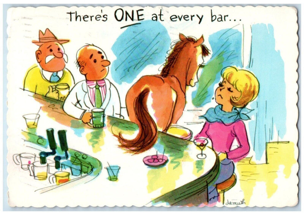 1907 There's One At Every Bar Horse Ass Risque Humor Port Myers FL Postcard