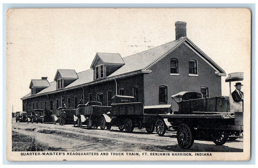 1917 Quarter-Masters Headquarters Truck Train Benjamin Harrison Indiana Postcard