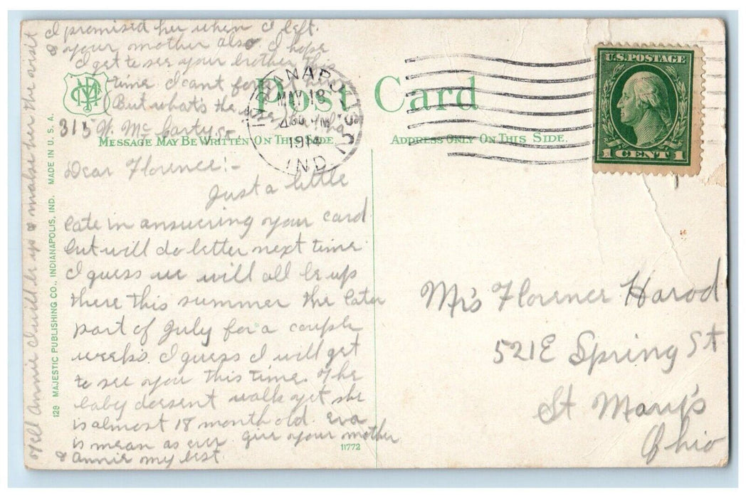 1914 Fountain Woodruff Place Exterior Building Indianapolis Indiana IN Postcard
