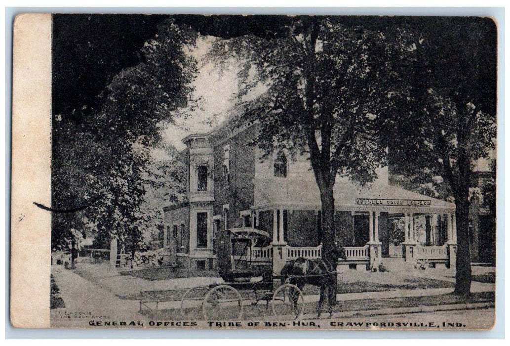 1908 General Office Tribe Ben-Hur Horse Carriage Crawfordsville Indiana Postcard