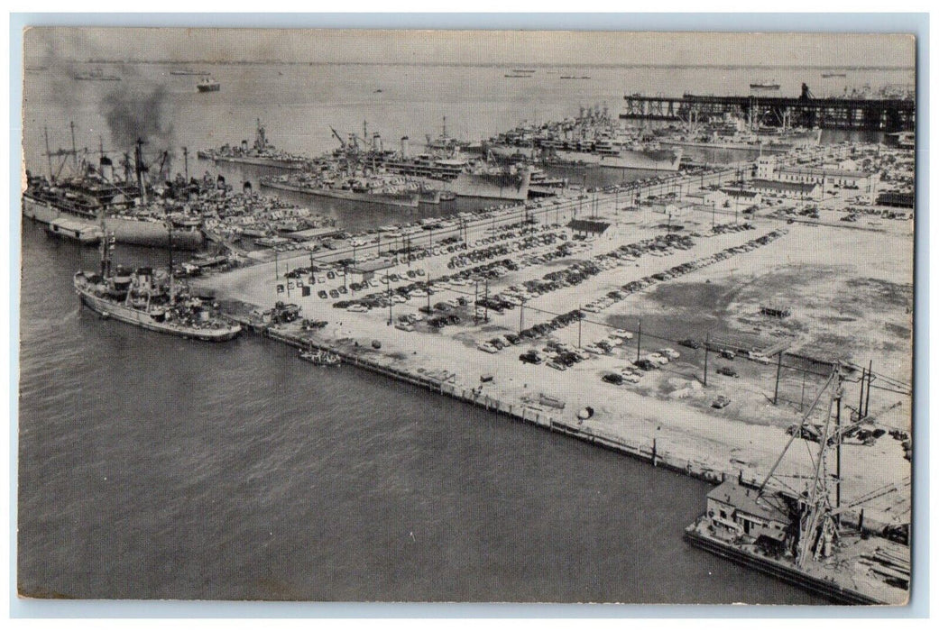 1954 View Convoy Escort Pier U.S. Naval Base Steamer Norfolk Virginia Postcard