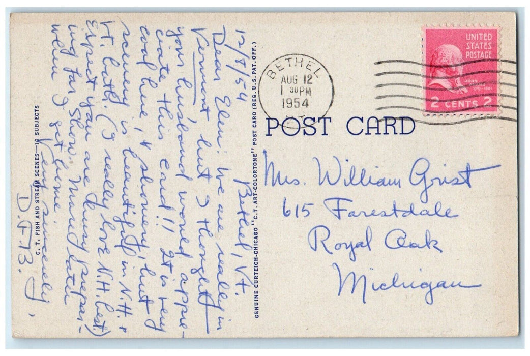 1954 Greetings From Penacook Fishing River Lake New Hampshire Vintage Postcard