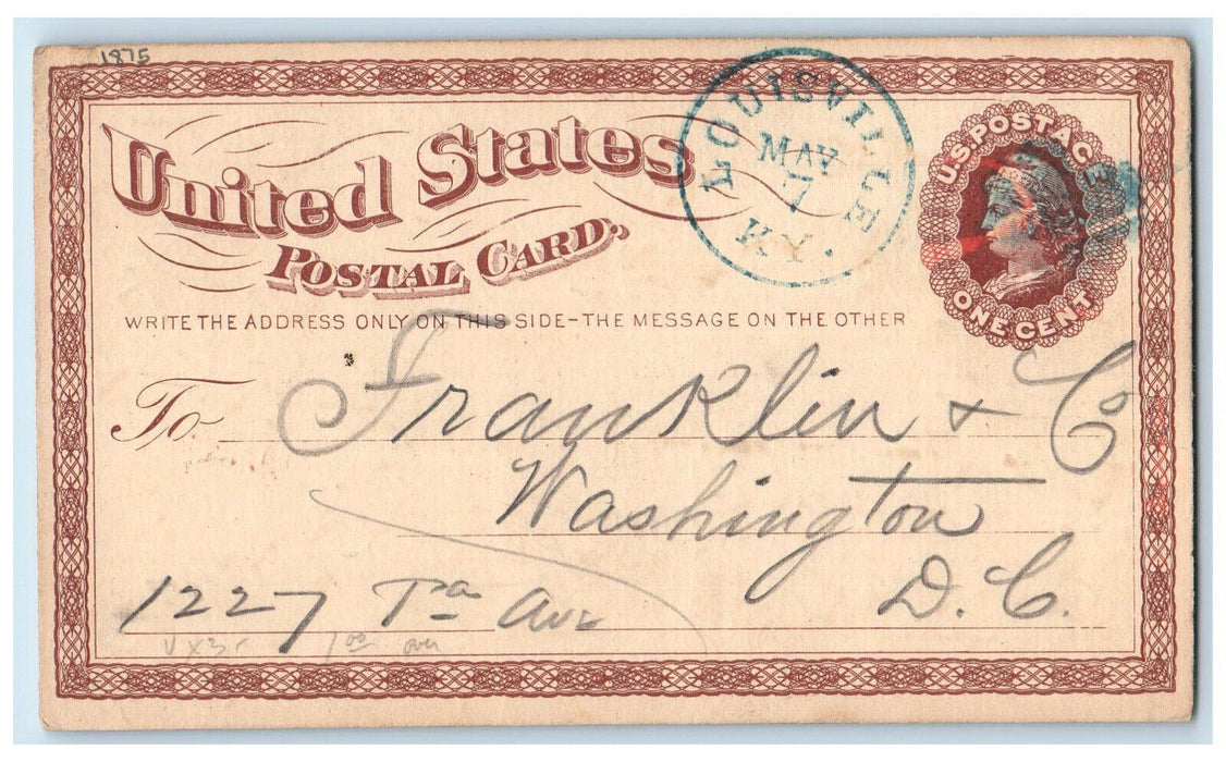1875 Franklin & Co. Louisville Kentucky KY Washington DC Postal Card