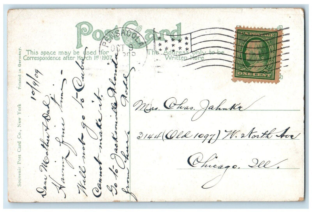 1910 Gulf Bathing Life Saving Station Beach Waves Pensacola Florida FL Postcard
