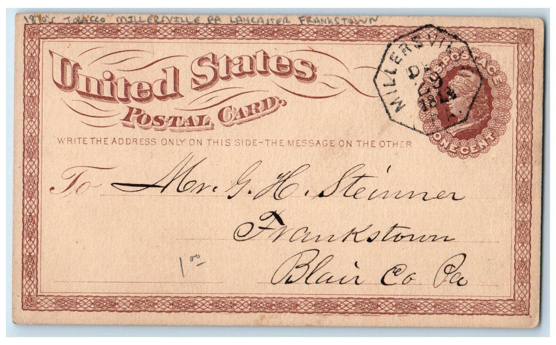 1873 Tobacco Millersville PA Lancaster Frankstown Blair Co. Postal Card
