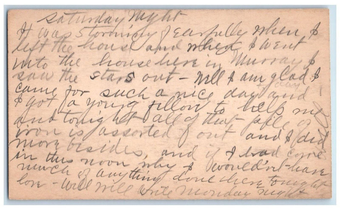 1892 Star Fancy Cancel Saturday Night Omaha Nebraska NE Antique Postcard
