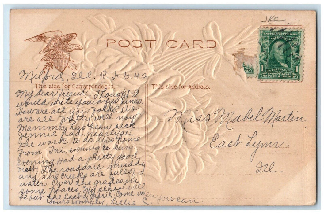 1910 Greetings From Goodwine Embossed Airbrush Flower  Illinois Vintage Postcard