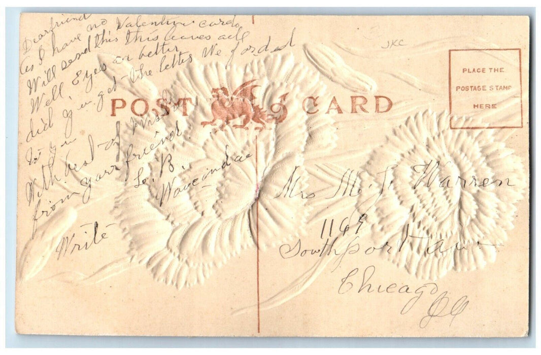c1910 From Mt. Henry Airbrush Embossed Flower Illinois Vintage Antique Postcard
