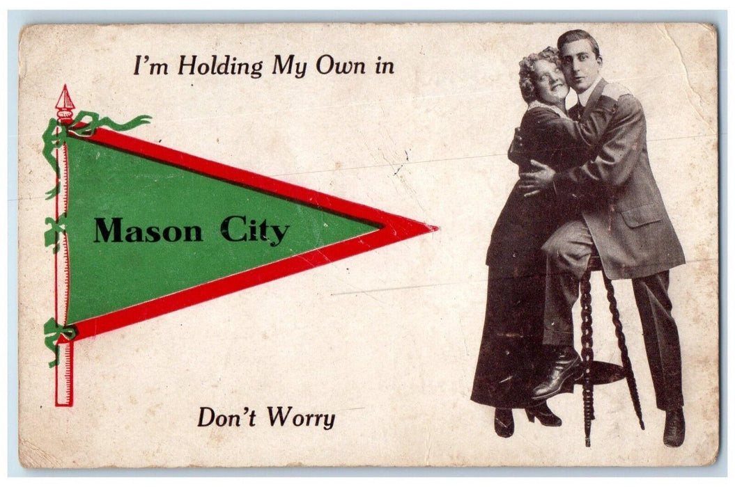1912 I'm Holding Own Mason City Don't Worry Two People Hugging Illinois Postcard