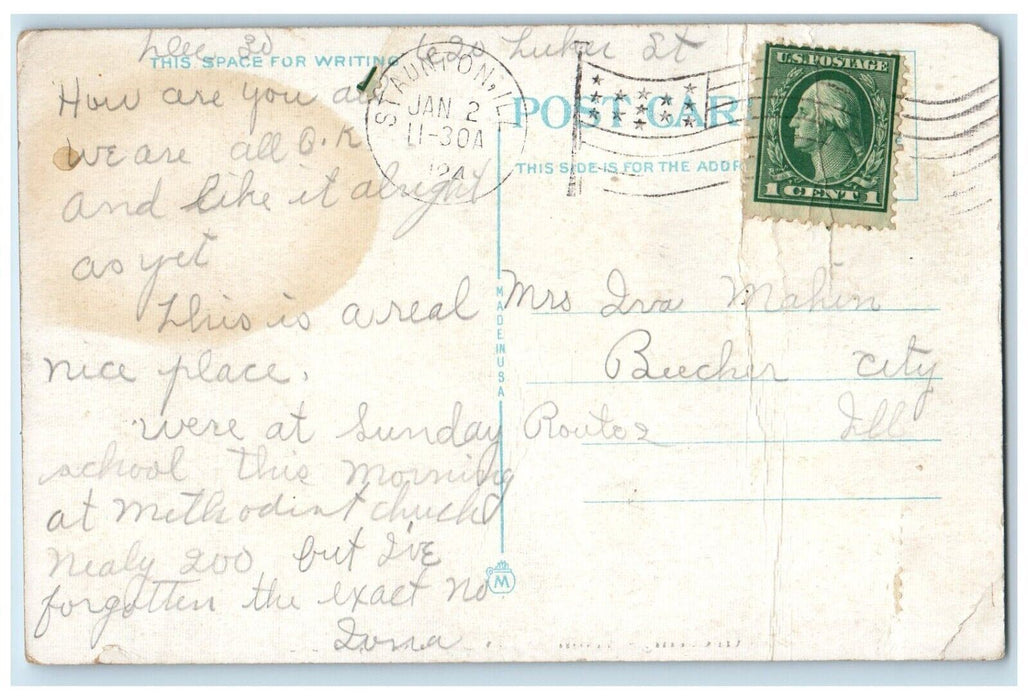 1924 Greetings From Staunton Classic Cars Illinois IL Vintage Antique Postcard