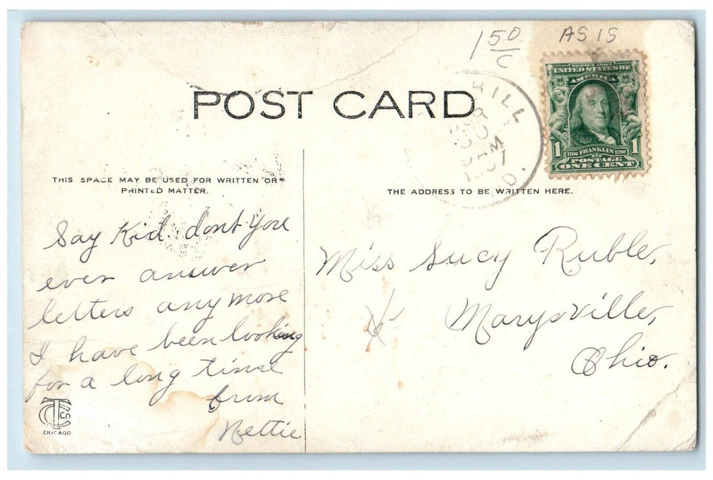 1907 Methodist M.E. Church Exterior Building Field Moore's Hill Indiana Postcard