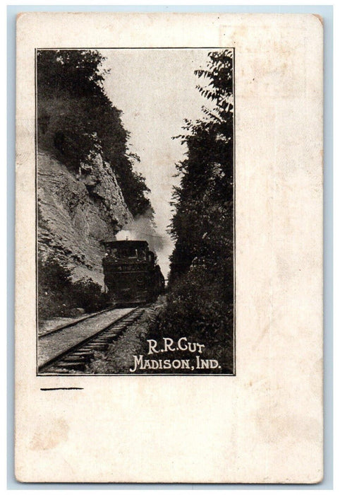 1908 R.R. Gut Locomotive Train Cliff Madison Indiana IN Vintage Antique Postcard