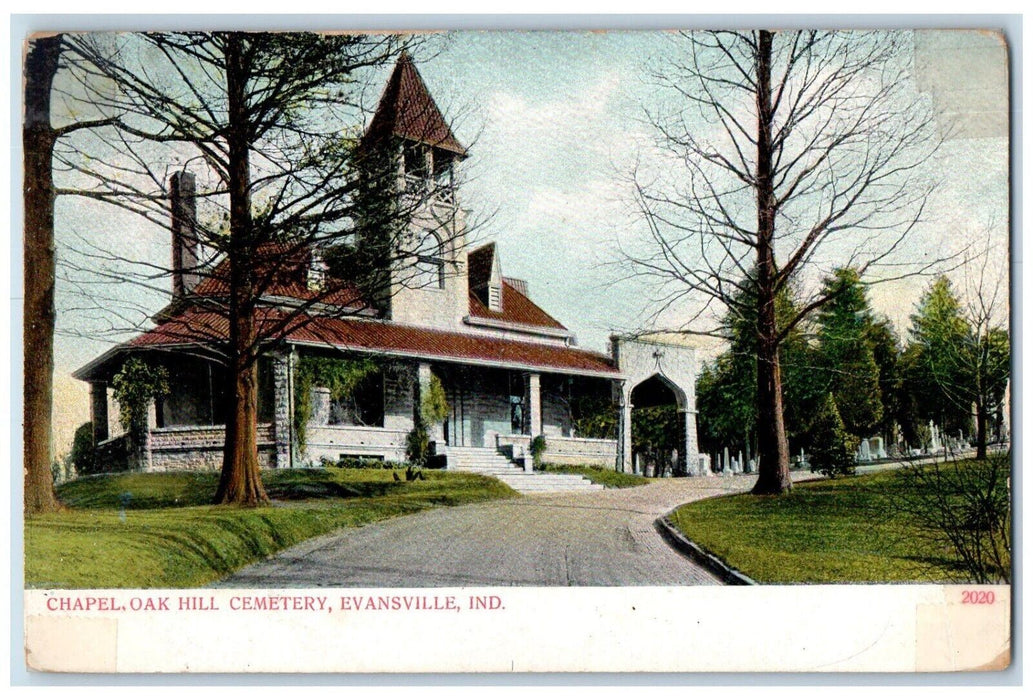c1905 Chapel Oak Hill Cemetery Exterior Building Evansville Indiana IN Postcard