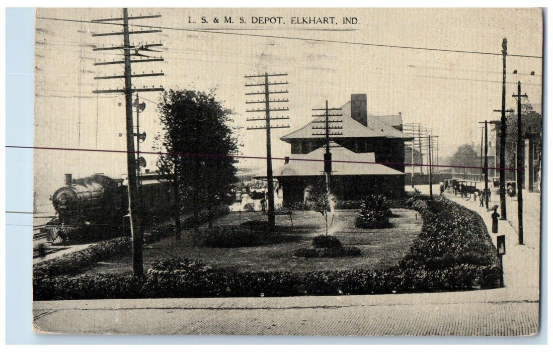 1918 L.S.&M.S. Depot Locomotive Steamer Elkhart Indiana Vintage Antique Postcard