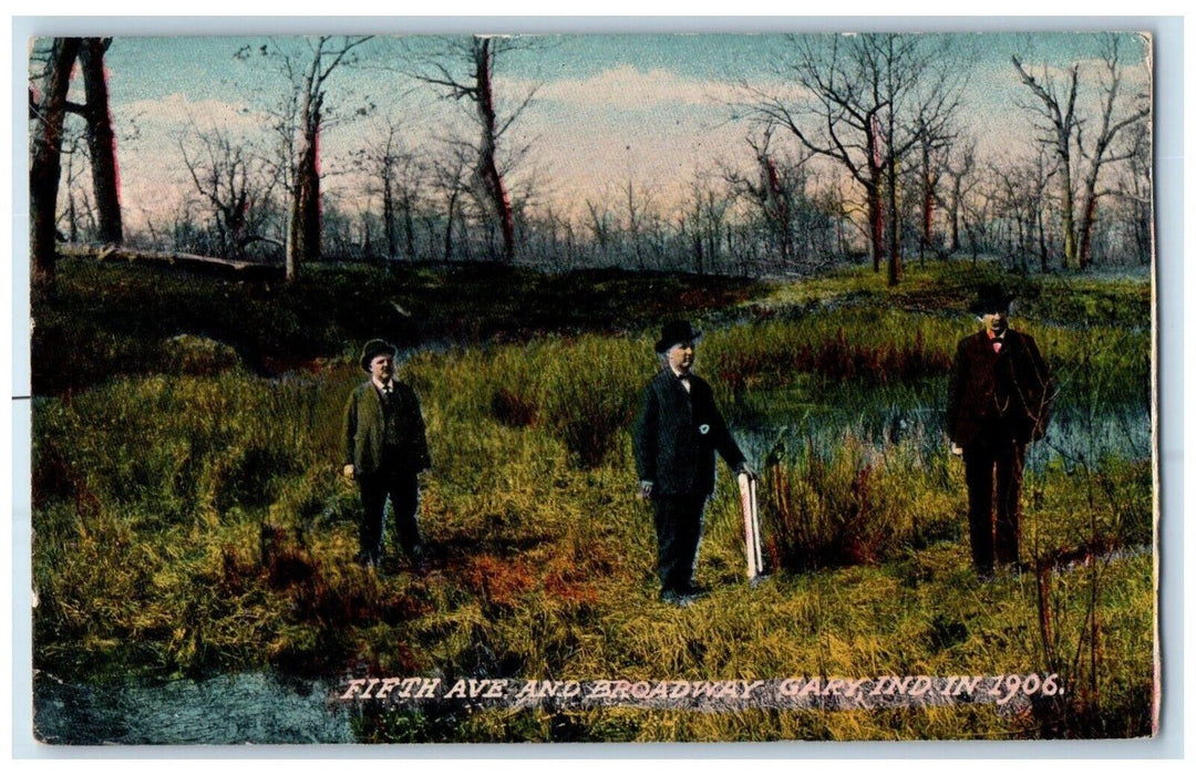 c1906 Fifth Ave And Broadway Grass Pond Gary Indiana IN Vintage Antique Postcard