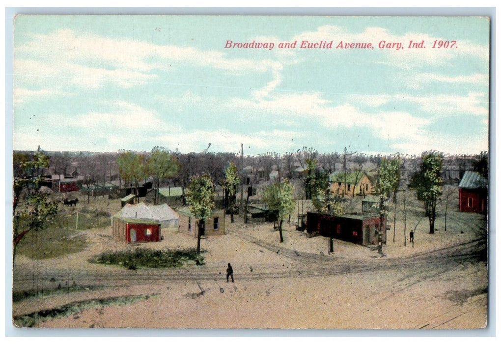 c1907 Broadway Euclid Avenue Exterior Building Houses Road Gary Indiana Postcard