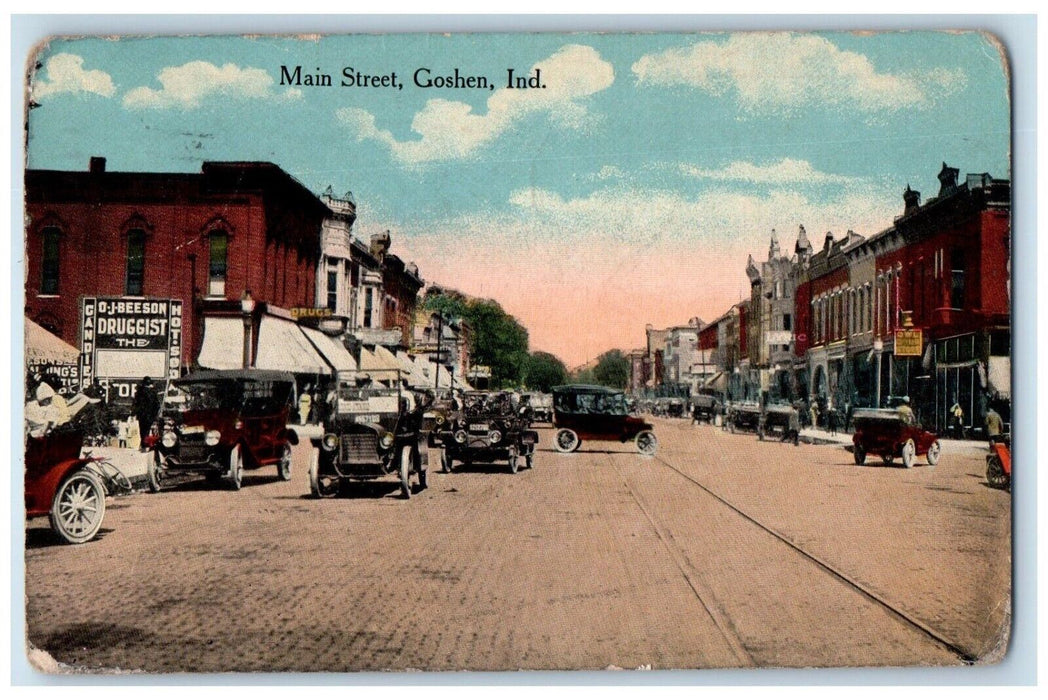1917 Main Street Classic Cars Store Exterior Building Goshen Indiana IN Postcard