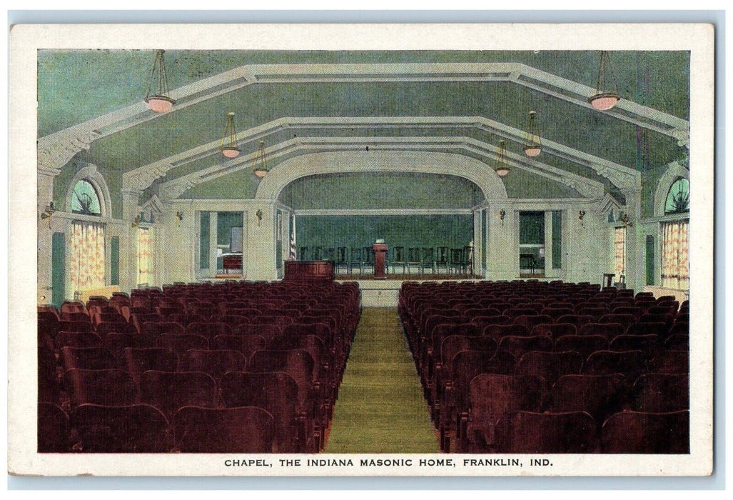 c1920 Chapel Indiana Masonic Home Interior Chapel Franklin Indiana IN Postcard