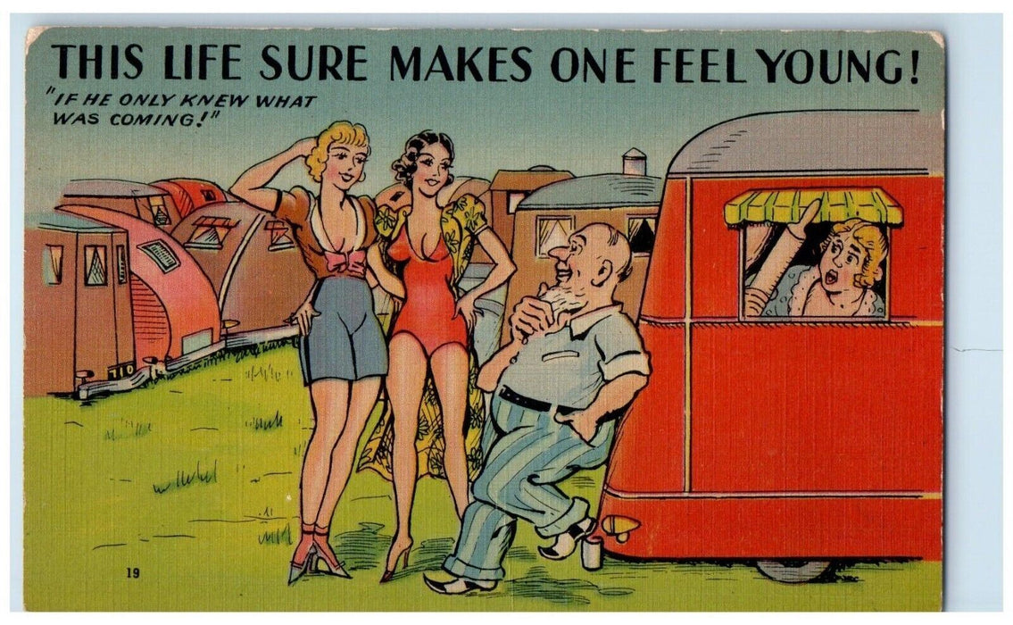 c1910's Trailer Park Man Talking To Sexy Womens Humor Unposted AntiquePostcard