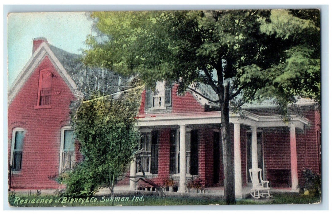 1908 Residence Bigney Co. Exterior House Garden Field Sunman Indiana IN Postcard