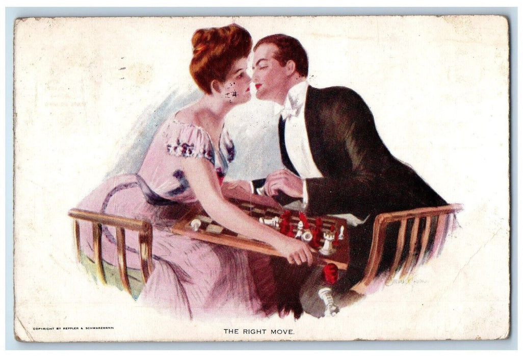 1911 The Right Move Sweet Couple Romance Playing Chess Pittsburg PA Postcard