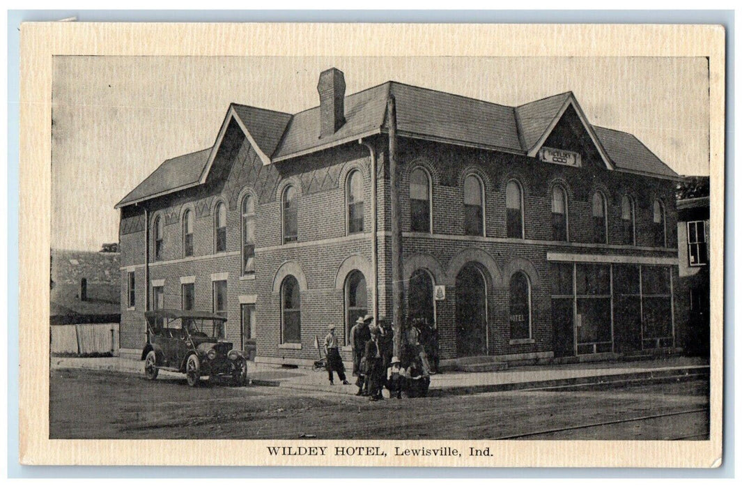 c1920 Wildey Hotel Exterior Building Classic Cars Lewisville Indiana IN Postcard