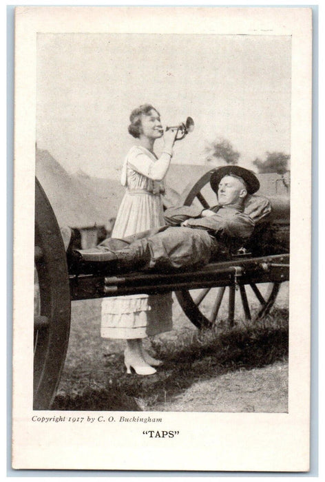 c1910's WWI Soldier Couple Sweet Romance Trumpet Camp Life Humor Postcard