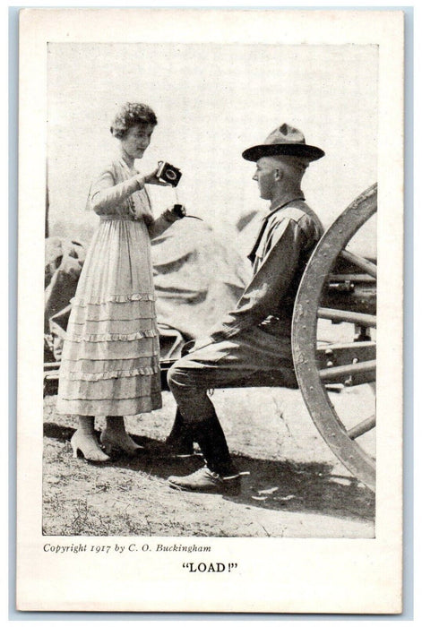 c1910's WWI Soldier Couple Sweet Romance Pipe Load Camp Life Humor Postcard