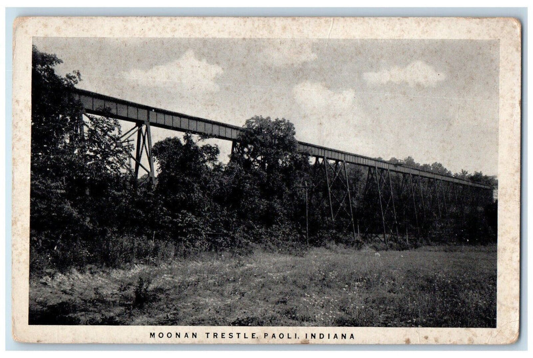c1940 Moonan Trestle Bridge Grass Field Paoli Indiana Vintage Antique Postcard