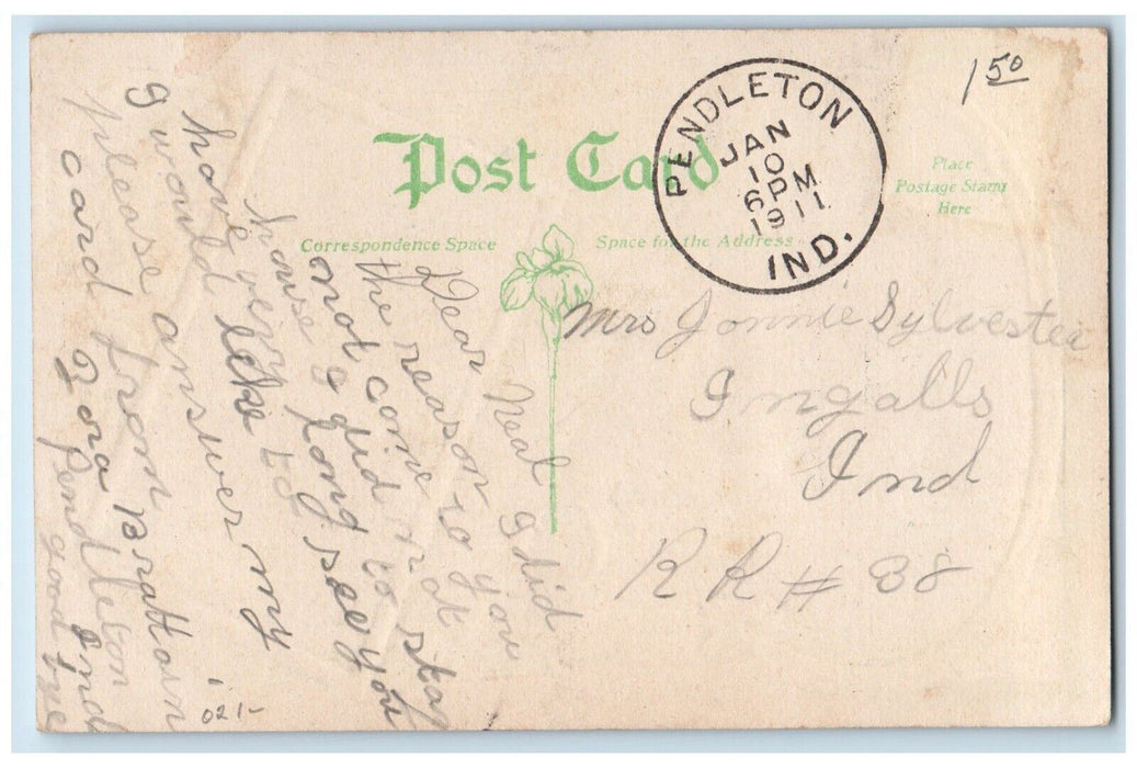 1911 Greetings From River Flower Pendleton Indiana IN Vintage Antique Postcard