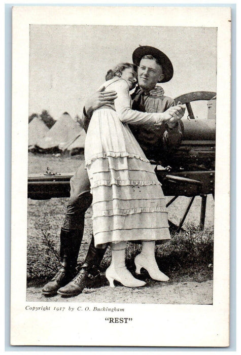 c1910's WWI Soldier Couple Sweet Romance Rest Teepee Camp Life Humor Postcard