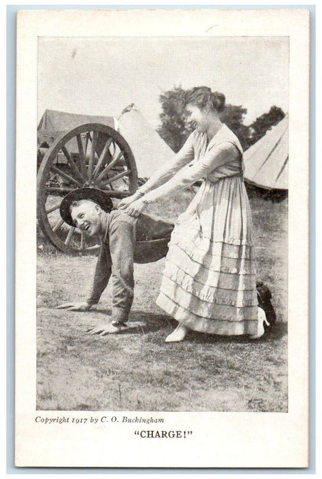 c1910's WWI Soldier Couple Sweet Romance Charge Teepee Camp Life Humor Postcard