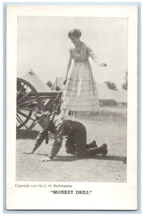 WWI Soldier Couple Sweet Romance Monkey Drill Teepee Camp Life Humor Postcard