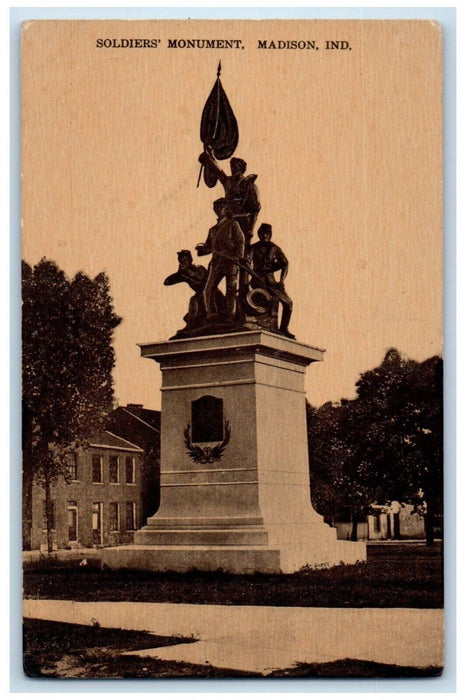 c1910 Soldiers Monument Statue Park Madison Indiana IN Vintage Antique Postcard