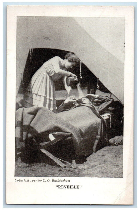 c1910's WWI Soldier Couple Romance Reveille Camp Life Humor Antique Postcard