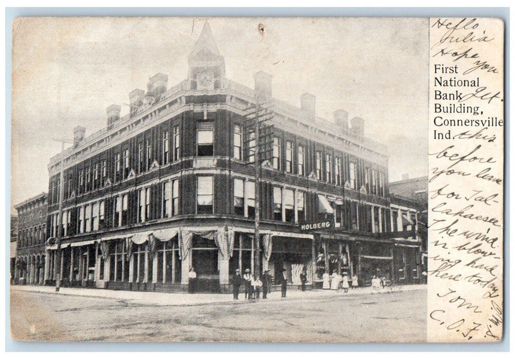 1907 First National Bank Building Exterior Road Connersville Indiana IN Postcard