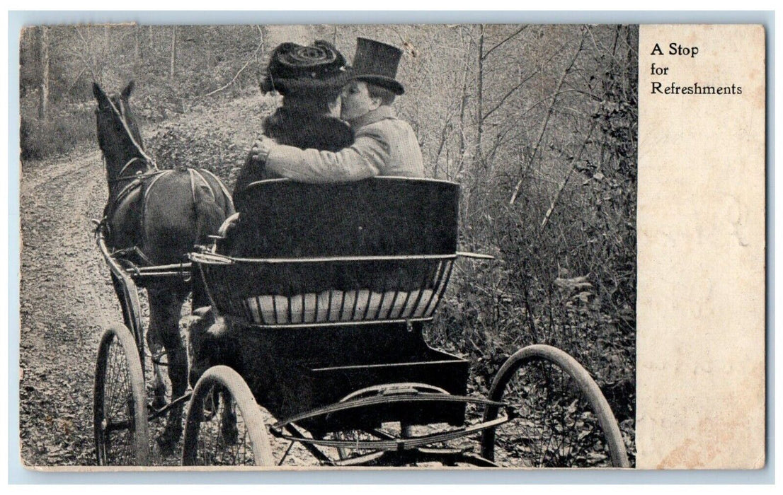 1908 Sweet Couple Romance Kissing Horse Buggy Buffalo New York NY Postcard