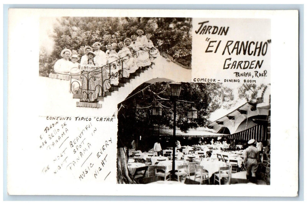 c1940's Jardin El Rancho Garden Restaurant Bar Panama RPPC Photo Postcard