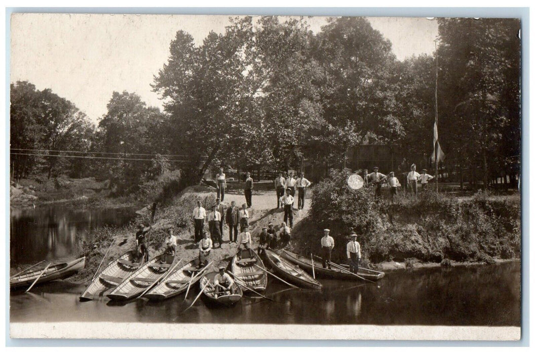 c1907 Lake Shore View Men Boys Paddle Boats RPPC Photo Unposted Postcard