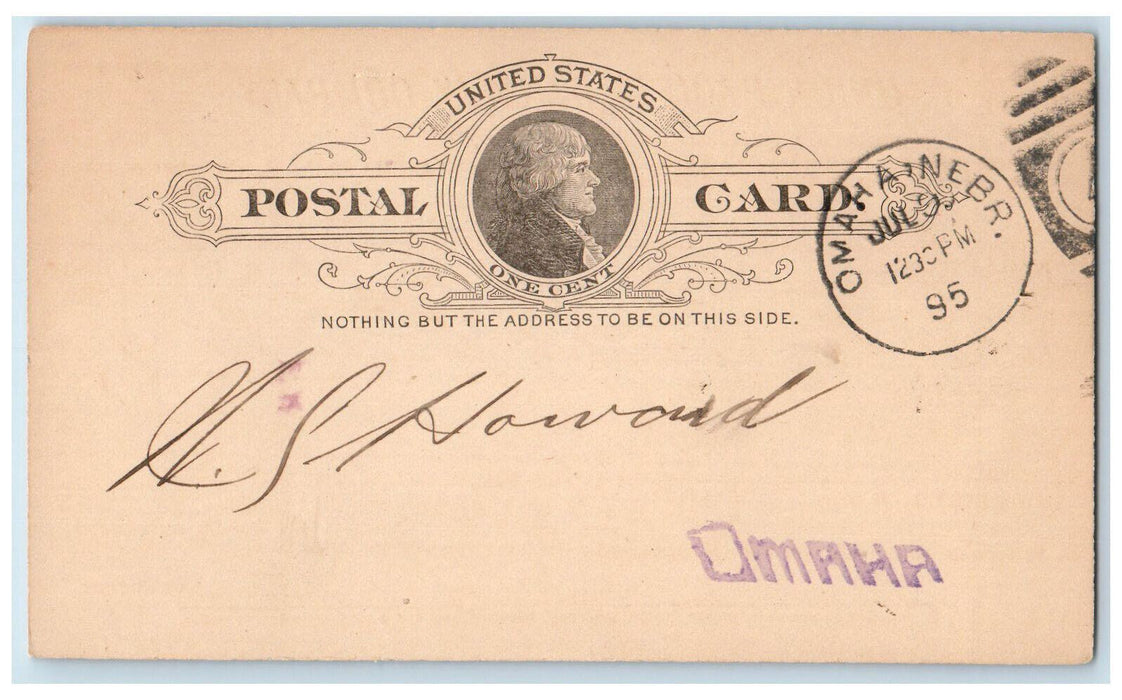 1895 Union Pacific Railway Company Omaha Nebraska NE Antique Postal Card