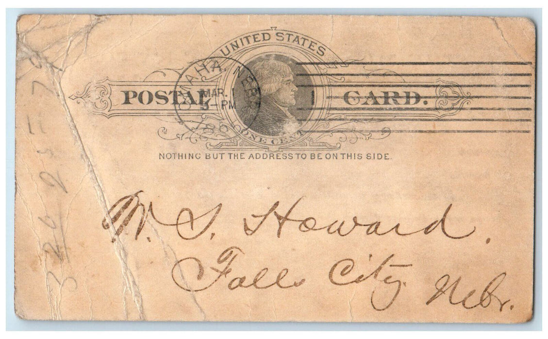 1895 The Missouri Pacific Railway Co. J.O. Phillippi Omaha NE Postal Card