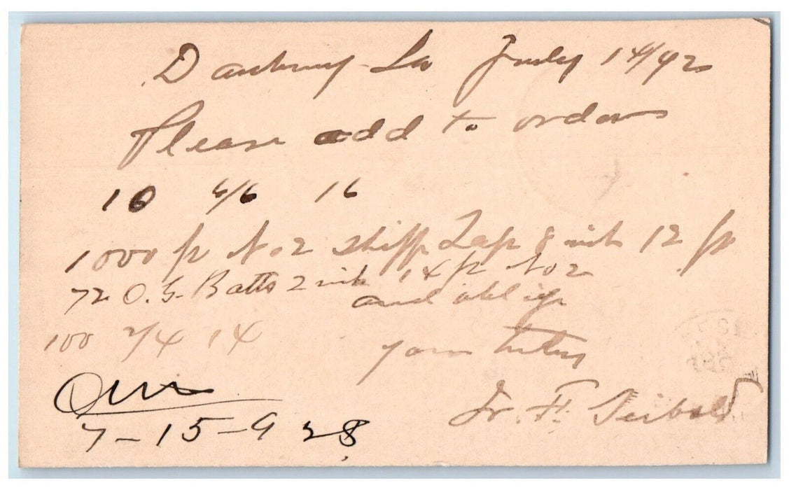 1892 Please Add to Order WJ Young an Co Danbury IA Clinton Iowa IA Postal Card